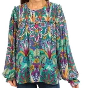 NWT Nicole Miller Women's Size XL Floral Print Boho Chiffon Long Sleeves Blouse
